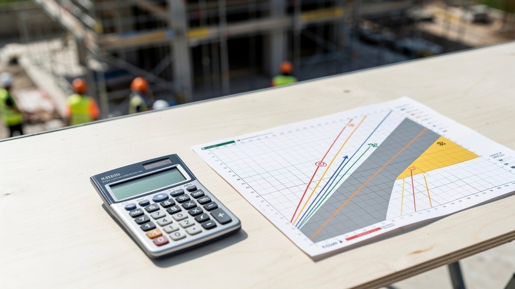 Calculatrice scientifique et tableau de conversion pente sur chantier