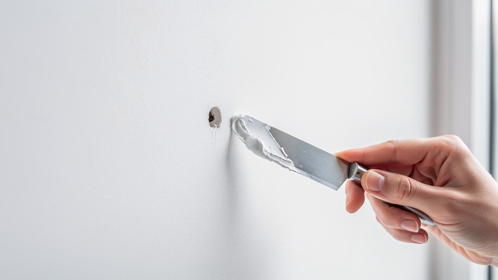 Rebouchage d'un trou de cheville dans un mur blanc