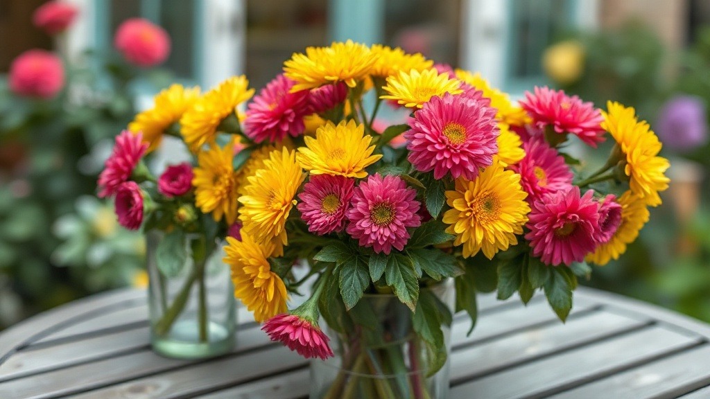 Boutures de mimosa en godets sur une table de jardin