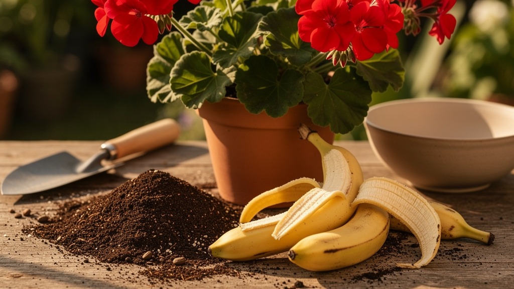 Marc de café et épluchures de banane pour engrais de géraniums