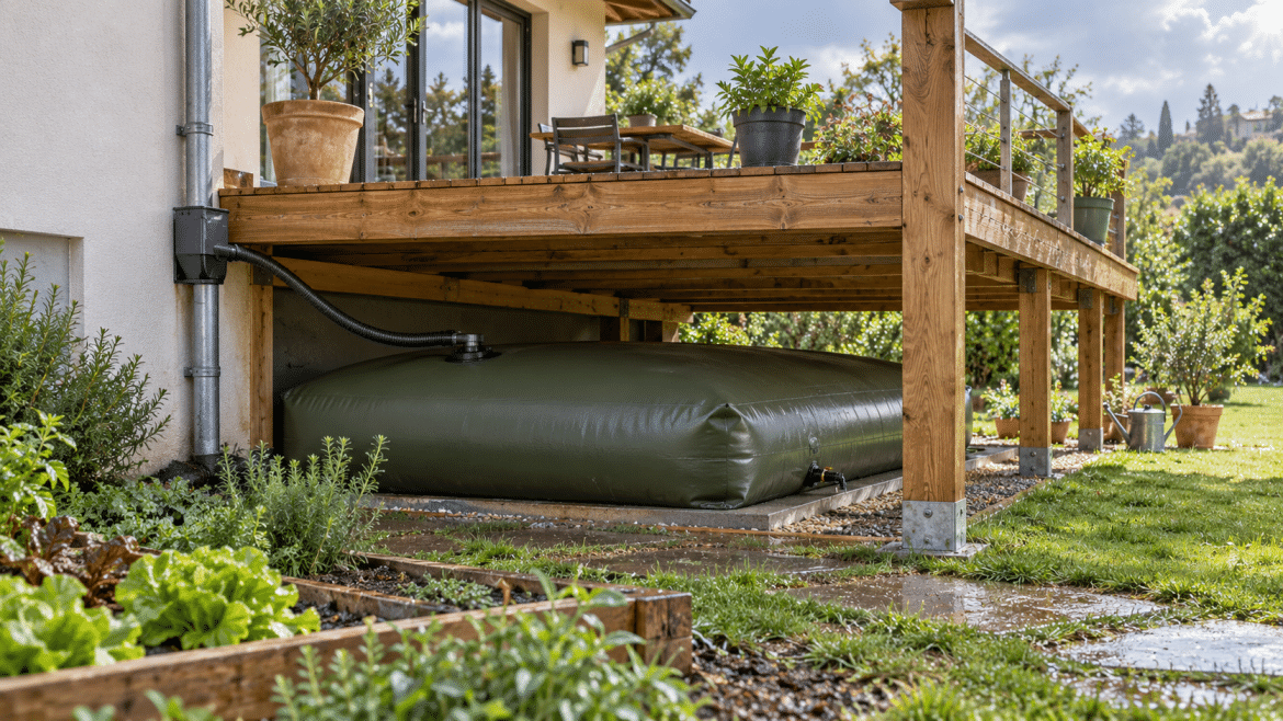 Récupérer l’eau de pluie sous une terrasse : une réserve discrète pour le jardin