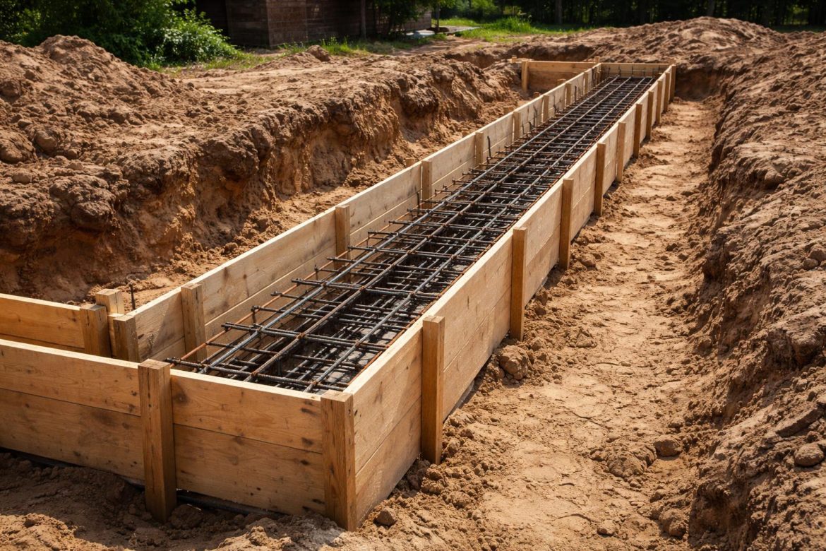 Quels sont les 3 types de fondations possibles pour votre maison ? Coulage de fondations en béton armé sur chantier