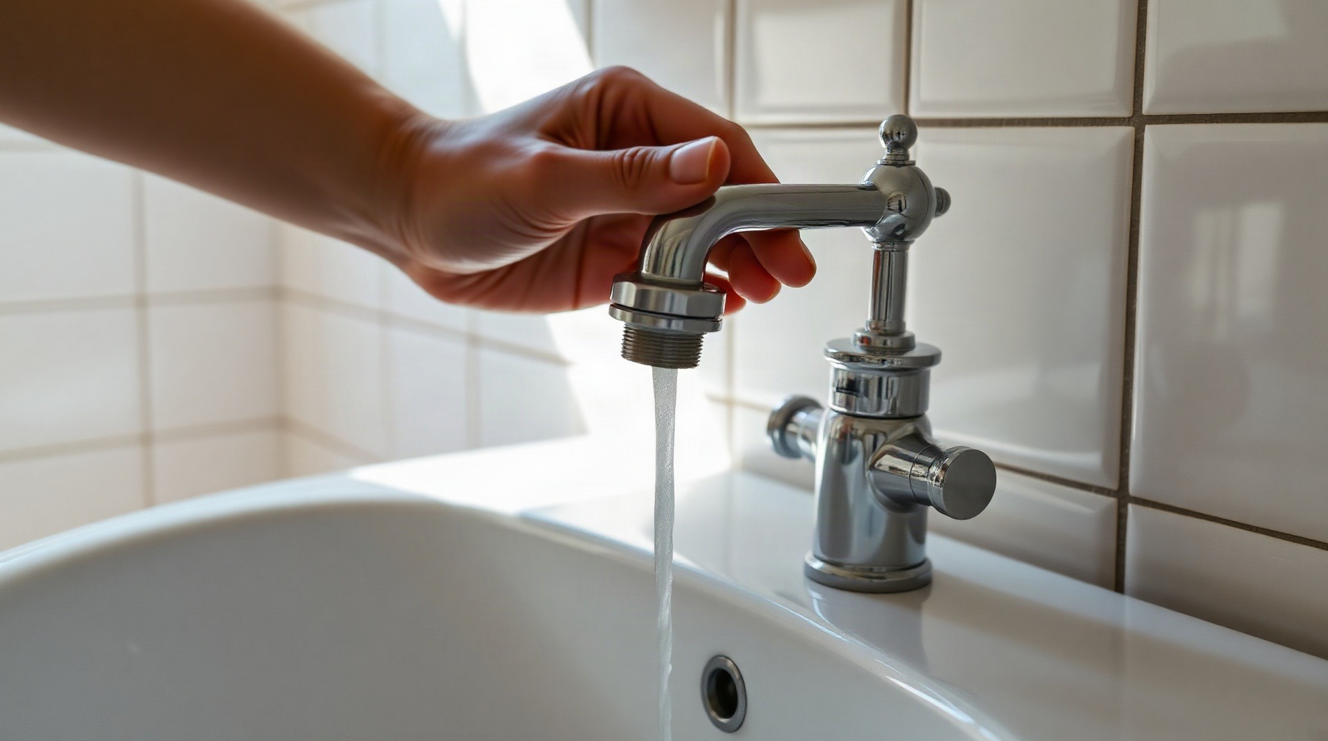 Robinet avec aérateur réducteur de débit dans une salle de bain