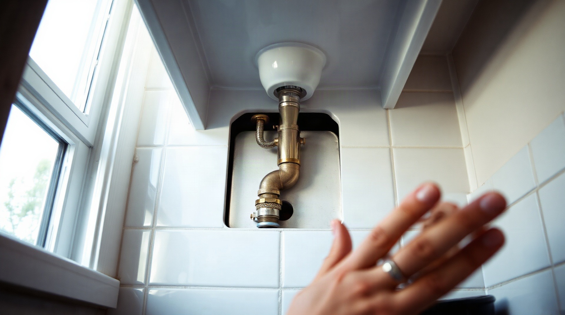 Siphon bouteille sous un lavabo de salle de bain
